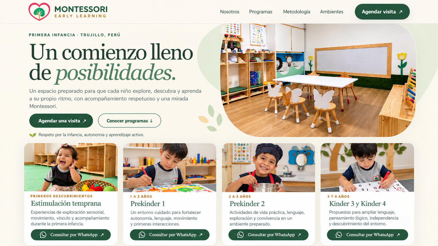 Niña explorando un material en el ambiente Montessori